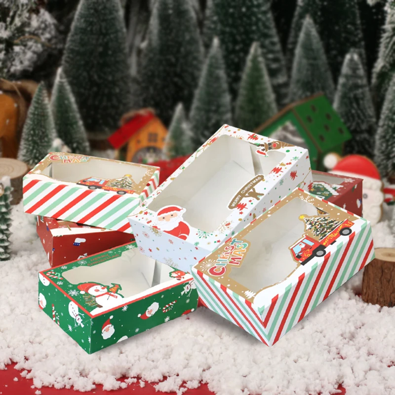 

4/8/12Pcs Christmas PVC Window Candy Boxes Chocolate Cardboard Favors Cookie Gifts Packing Box Baby Shower Wedding Party Decor