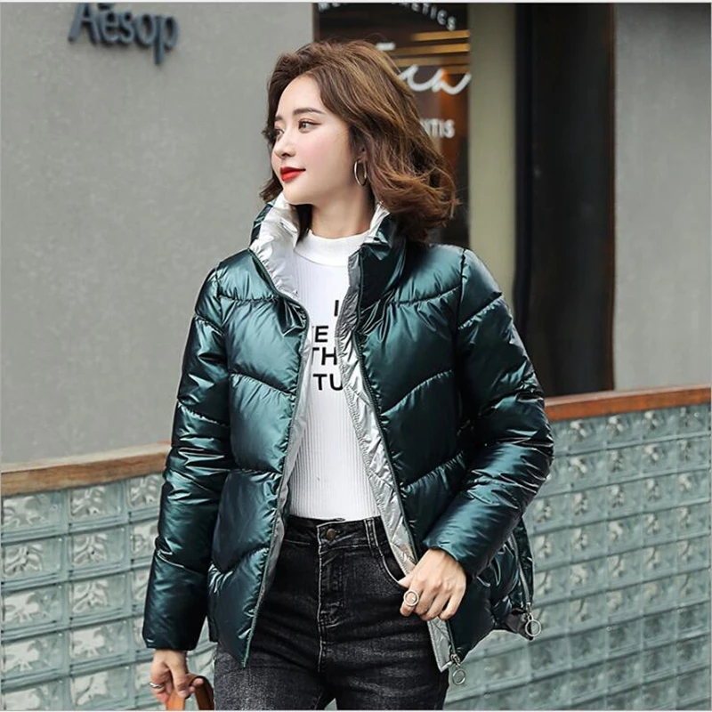 

New winter women Plus size bread clothing stand collar down cotton jacket fashion casual bright female slim padded short jacket