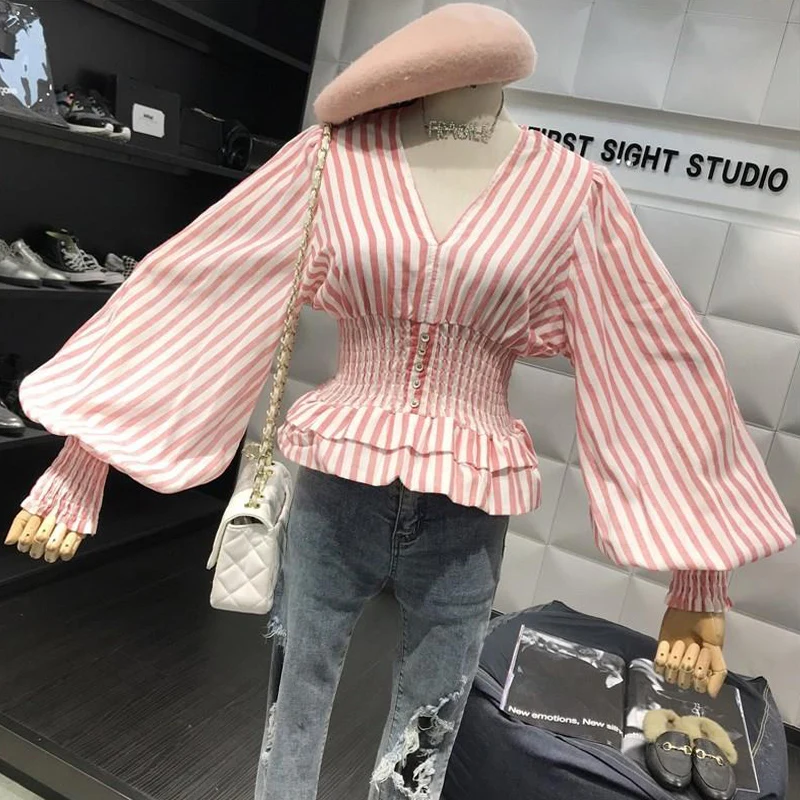 Военно-морского флота в полоску с рукавом-фонариком и Сексуальная Блузка