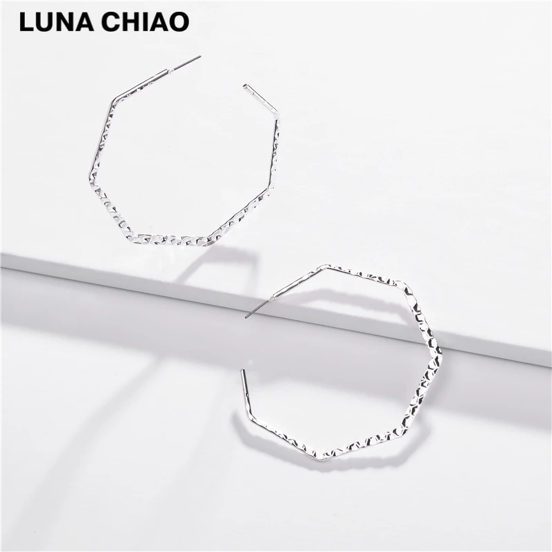 LUNA CHIAO, модные ювелирные изделия, медные серьги-кольца, геометрические шестигранные большие серьги-обручи для женщин, Шикарные аксессуары