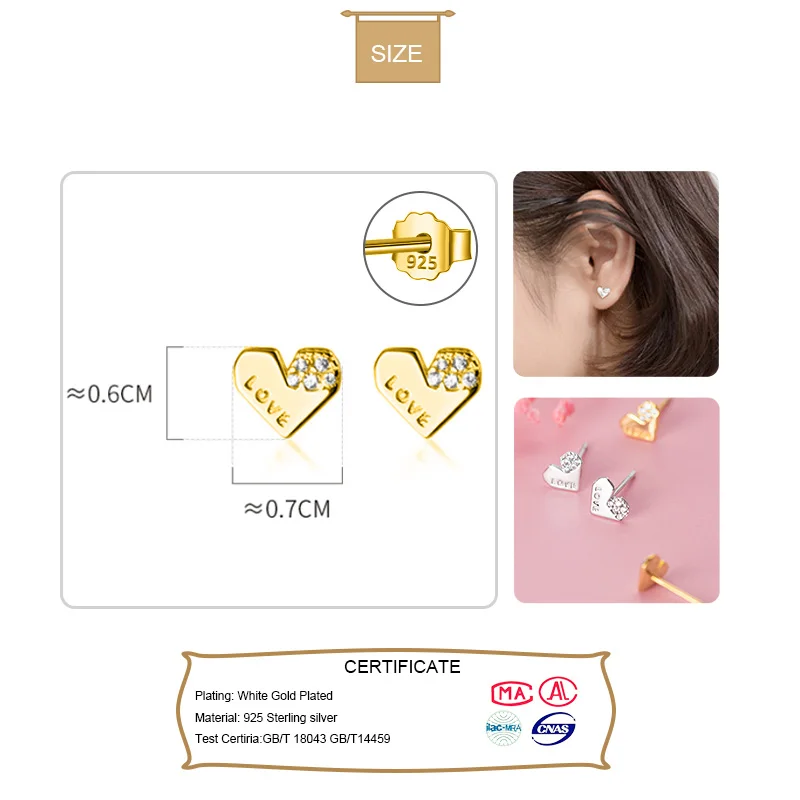 Женские серьги гвоздики из серебра 925 пробы с сердечком|Серьги-гвоздики| |