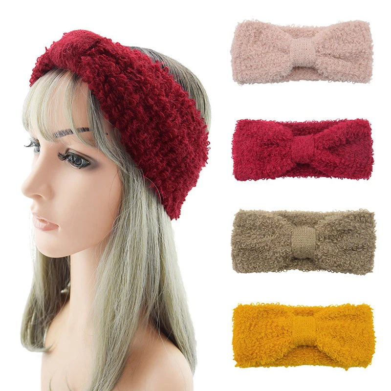 

Solid Color Hair Accessories Winter Warm Knit Headbands For Women Knotted Crochet Elastic Hair Band Bandanas Handmade Turban