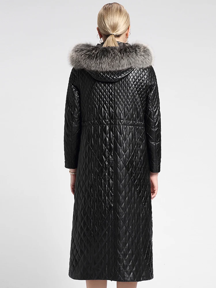 Женская длинная куртка из 2020 натуральной овечьей кожи с воротником натурального