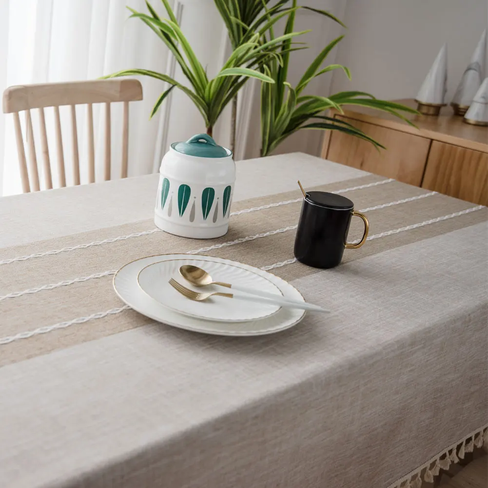 

Lace Cotton and Linen Tablecloth Tassel Rectangle Lace Edge Tablecloth Wedding Dustproof Tablecloth Home Textiles