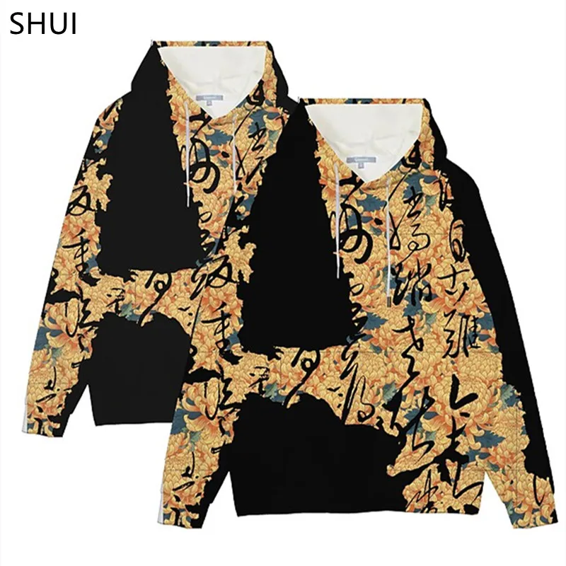 Women's Men's Pullover Sweater Floral Chinese Character Pattern Hooded Fashion 3D Printing Casual Streetwear Roupas Masculinas