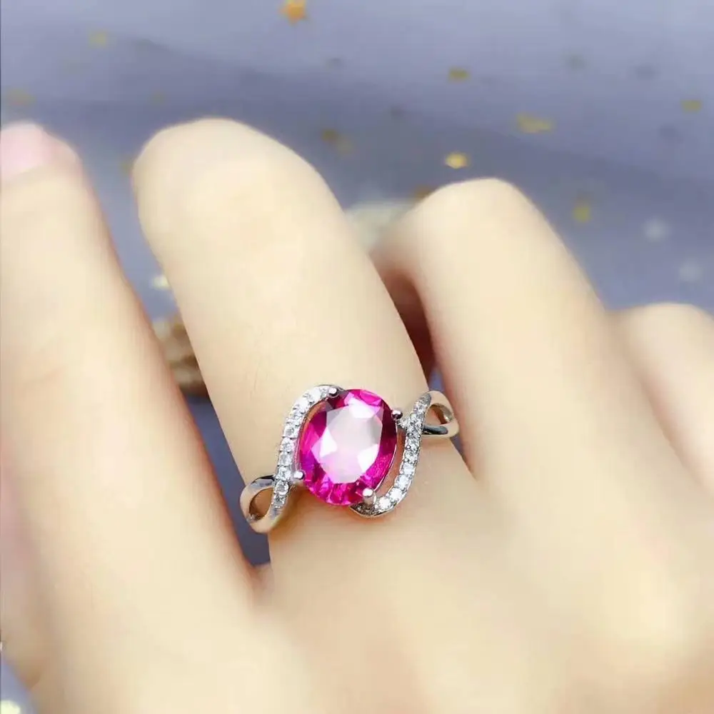 

shilovem 925 silver sterling rings natural topaz pink women open classic new fine party open ring gitf 7*9mm wj0709222agfb