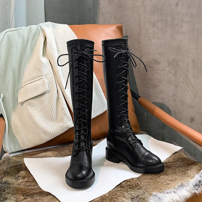 

boots women's boots in 2021 new lace knee high up high short skinny boots