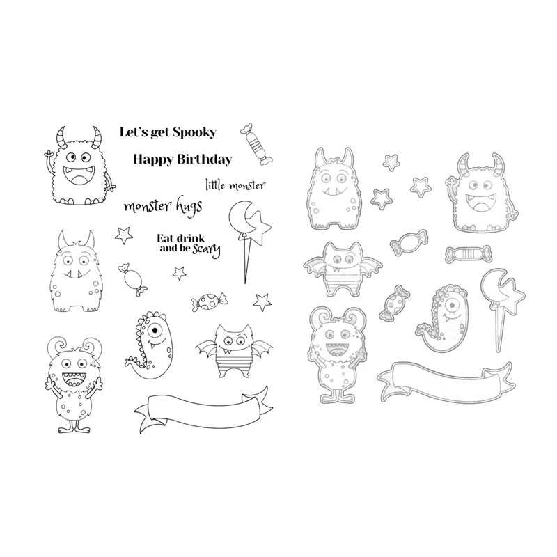 New 2021 Cutting Dies and Clear Stamps for Paper Making Halloween Monster Scrapbooking Embossing Frame Card Set |