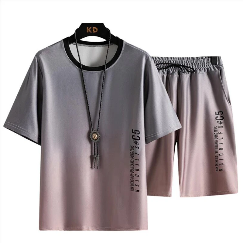 

Men Set Fashion 2 PCS Casual Sweat Suit Short Sleeve T-shirt Shorts Sets Male Sportswear Tracksuit 2021 Summer Sportsuit M-4XL