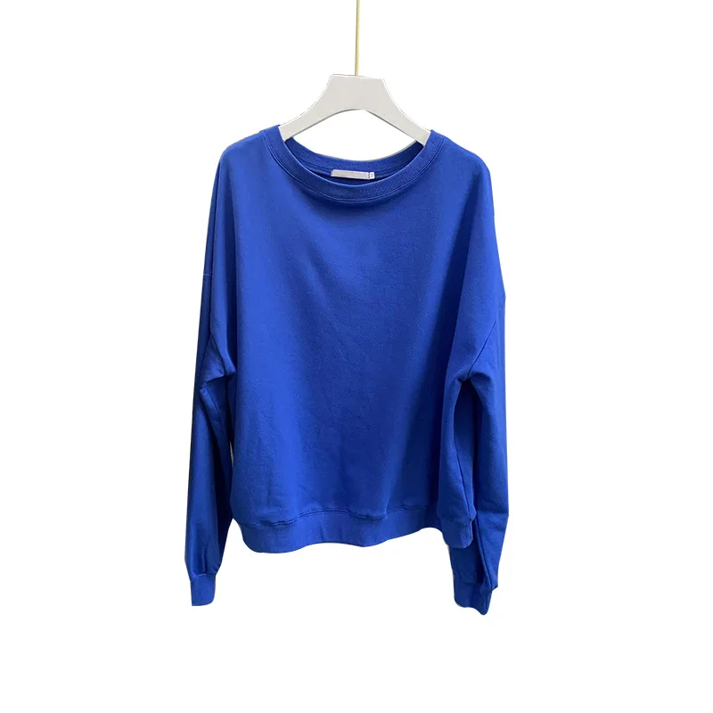 

2021 Spring Summer Casual Women Sweatshirt Blue Green Vintage Long Sleeve Oversized Bf Style Pullovers