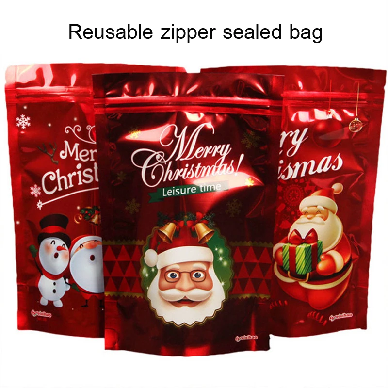 

ed Christmas Stand Up Aluminum Foil Packaging Bags XMas Gifts Storage Bag Socks Party Sugar Snacks Storage Pouches