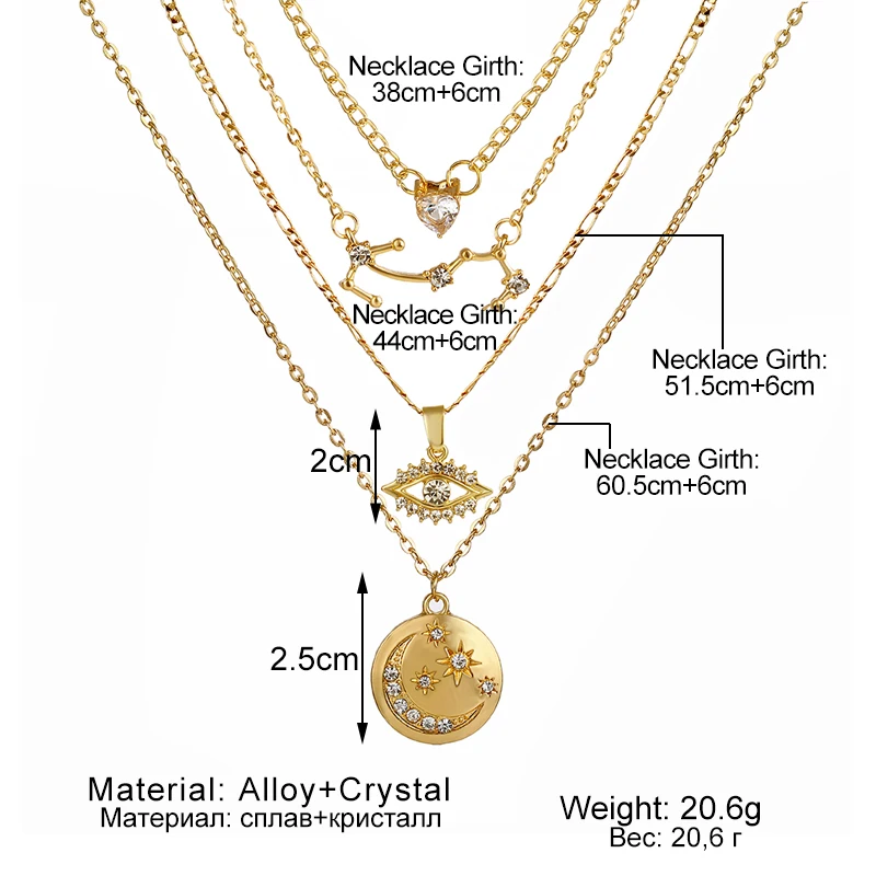 

Bohemian Vintage Crystal Heart Multilayer Necklace For Women Coin Rose Gold Color Butterfly Pendant Necklace Couple Gift Jewelry