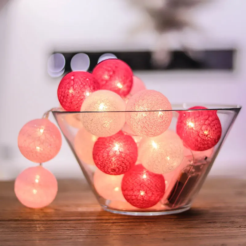 Two Pink White Hanukkah светодиодный светильник-цепочка с хлопковыми шариками, гирлянда для фото, уличный светильник, декор для патио, для отдыха, гостиной, кухни, нового года - Испускаемый цвет: Two Pink White