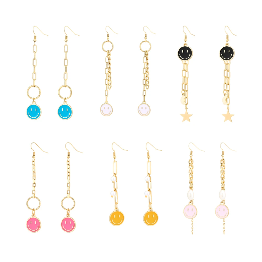 

Lost Lady New Fashion Long Smiley Face Ladies Earrings Temperament Cute Alloy Earrings Jewelry Wholesale Direct Sales