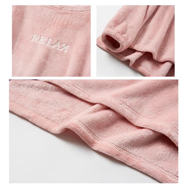 

Vlevet Satin Male Nightwear Winter Warm Pure Blue Plush Pajama Sets for Man 100% Flannel Atoff Home Soft Men's Sleepwear