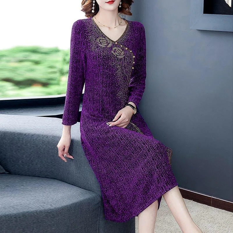 2019 новое зимнее модное женское фиолетовое длинное платье с v-образным вырезом и
