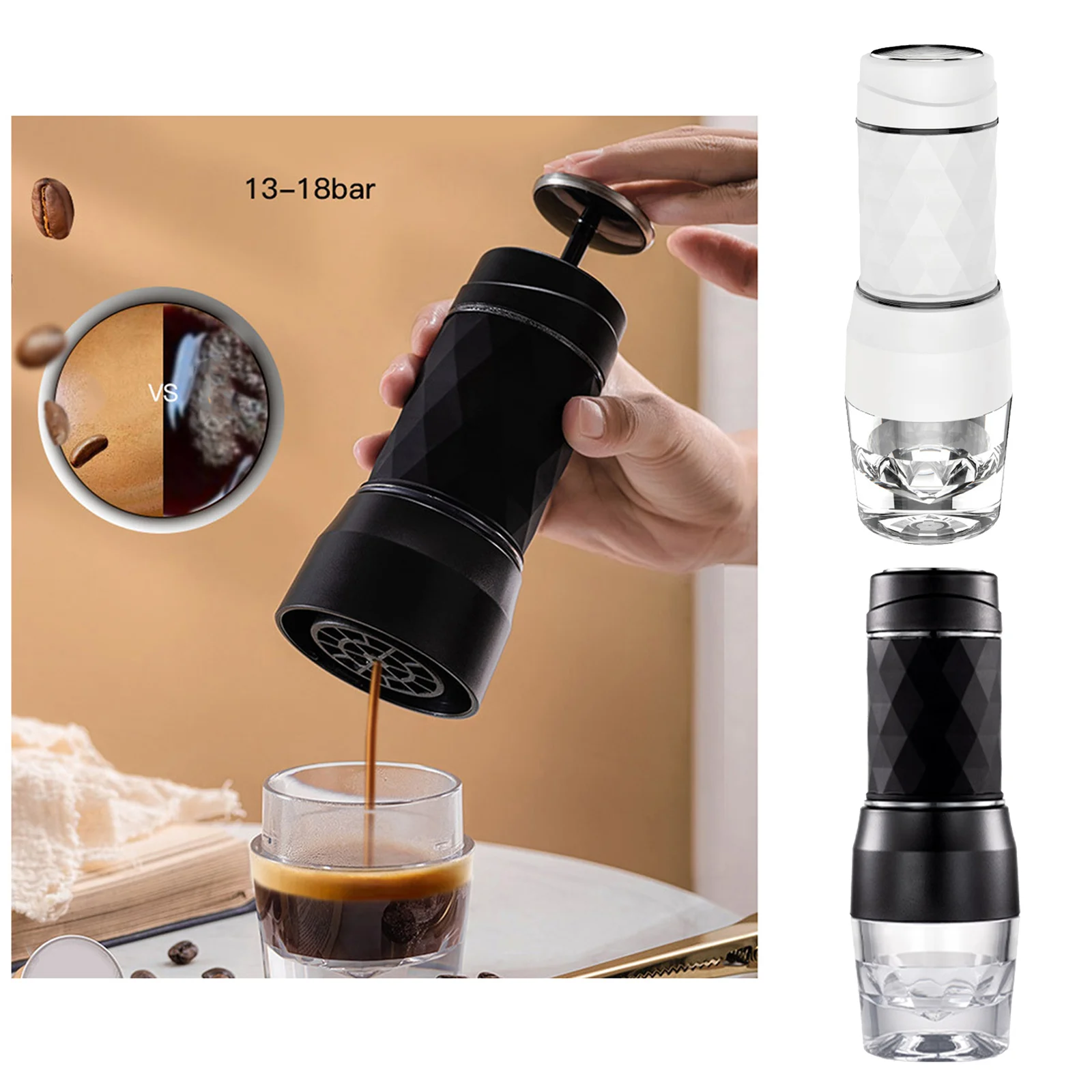 

Compact Espresso Machine 2 in 1 Compatible Capsule & Ground Coffee Manual Coffee Maker for Travel Office