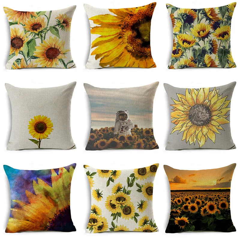 

Sunflower Cushion Cover Daisy Flowers linen Pillow Cover Decorative Pillows For Home Decoration/Sofa/Car Pillowcase 45*45cm
