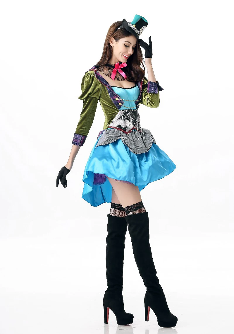 Женский сексуальный костюм принцессы Алисы Хеллоуина мини атласное платье