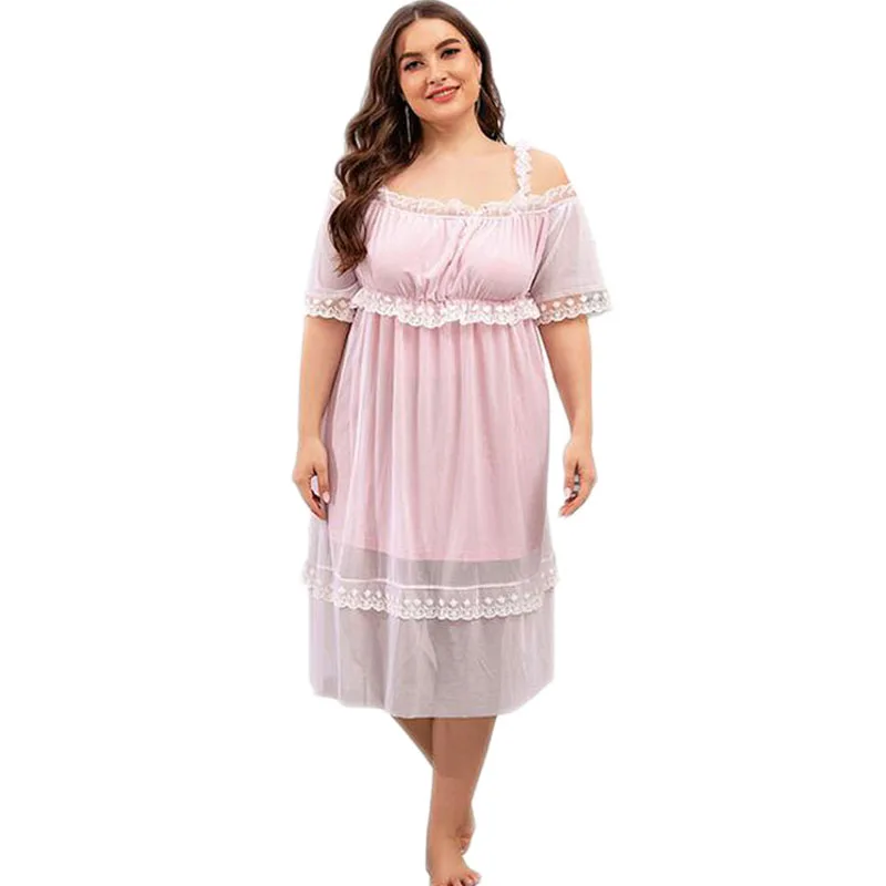 

Sexy Summer Women Long Dress Pink Sweet Sexy Nightwear Sleepshirts Spaghetti Strap Casual Loose Plus Size 4XL Short Sleeve Dress