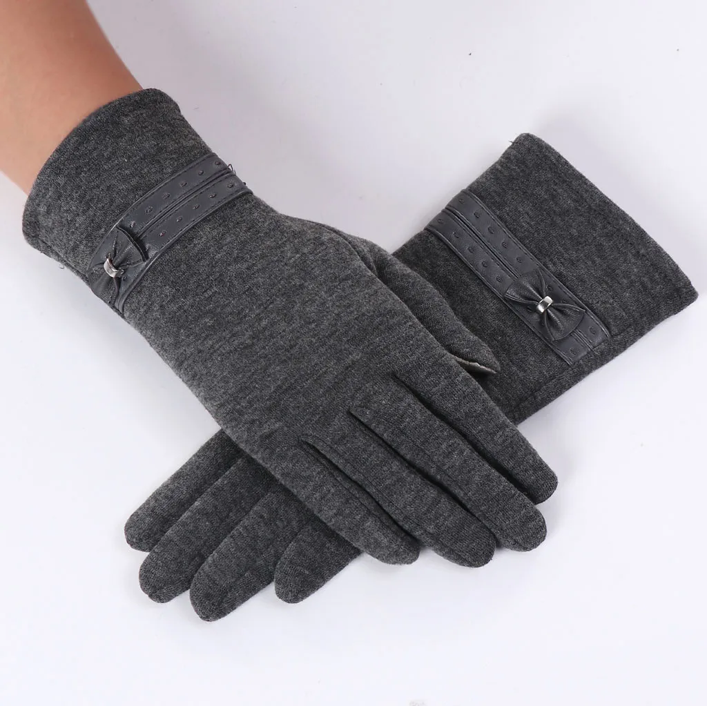 

1676 Winter Gloves Women Ladies Cotton Fleece Elegent Windproof Outdoors Autumn Warmer Bowknot Gloves Thicken Solid Mittens 920