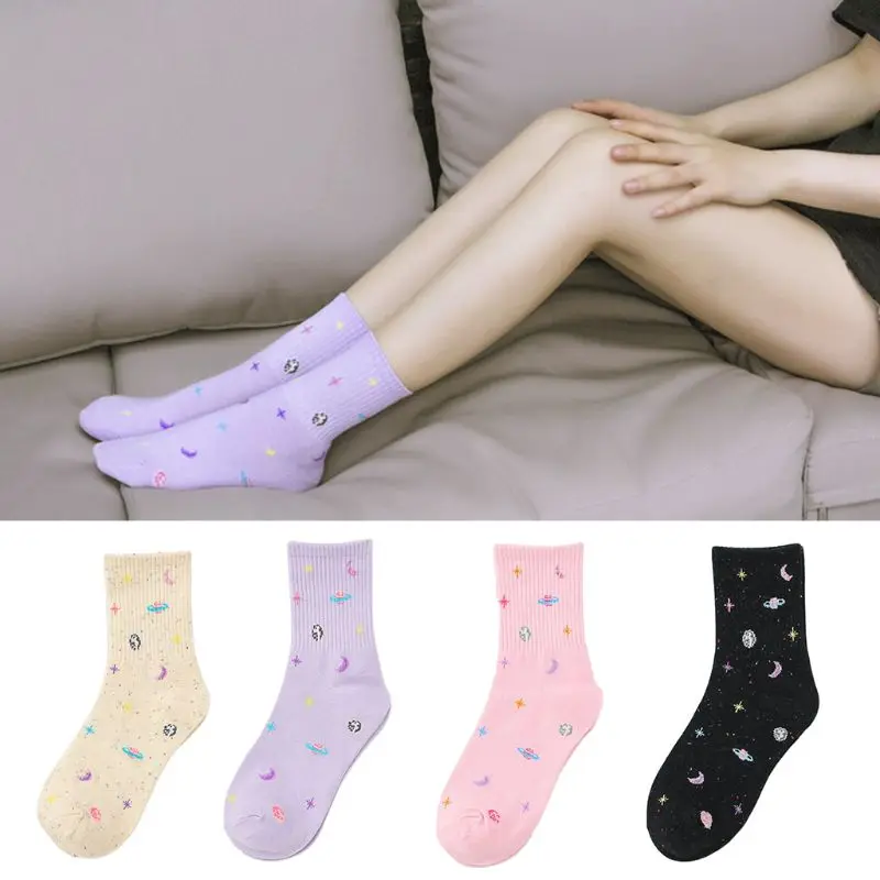 Харадзюку женские носки карамельного цвета звездное небо планета точки с