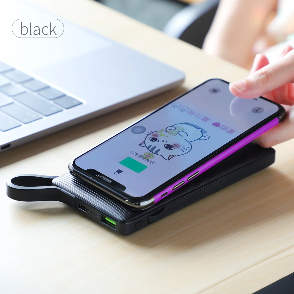 Черный Hoco 3в1 QC3.0+ PD 18 Вт power Bank 10000 мА-ч, беспроводное зарядное устройство power bank с кабелем для iPhone X 11 Pro HUAWEI mate 30 быстрое зарядное устройство - Цвет: Черный
