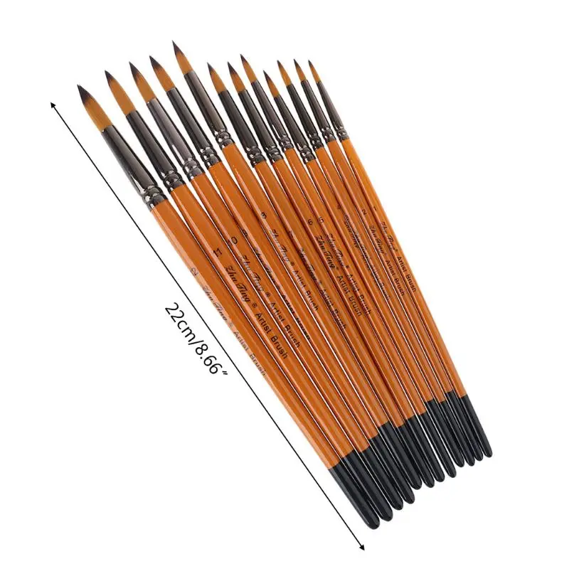 

2021 New 12pcs Professional Painting Brushes Nylon Hair Artist Watercolor Acrylic Gouache Paint Brush