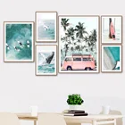 Морской пляж, кокосовое дерево, доска для серфинга, Кит, настенная живопись, холст, скандинавские постеры и принты, настенные картинки для декора гостиной