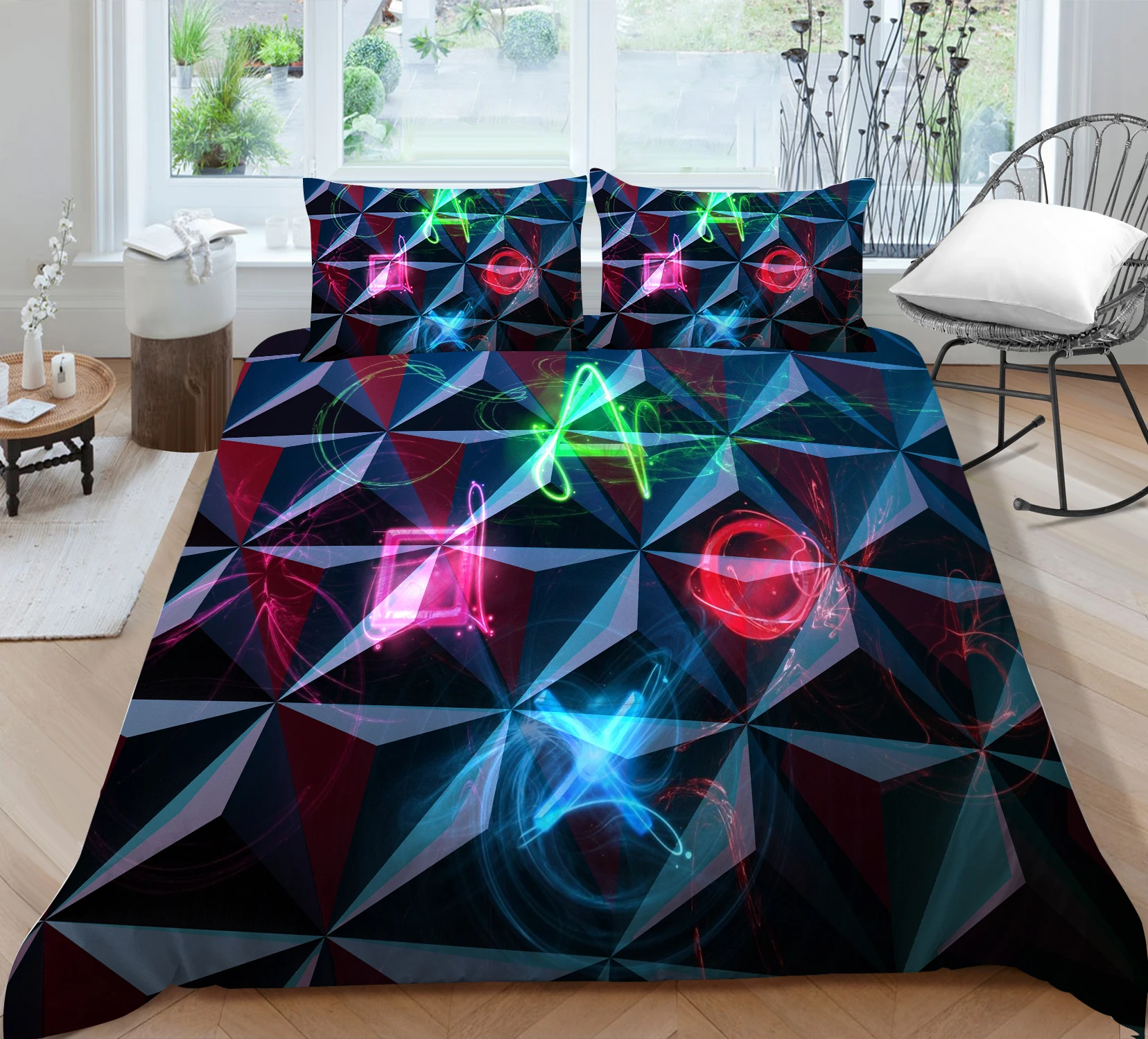 

Новый комплект постельного белья с флуоресцентным принтом алфавита пододеяльник с наволочками двойной полный Королевский размер 2/3 шт.