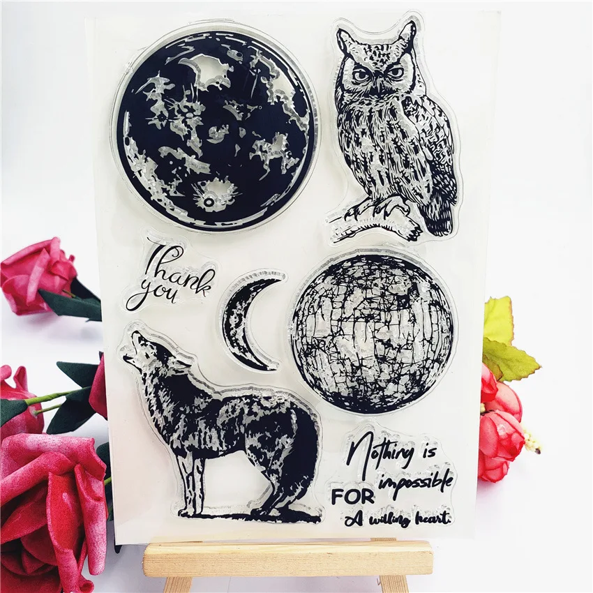 

Owl Wolf Moon DIY Clear Stamp Rubber Stamping Card Hand Account Rubber Stamps Vintage Stamp Seal
