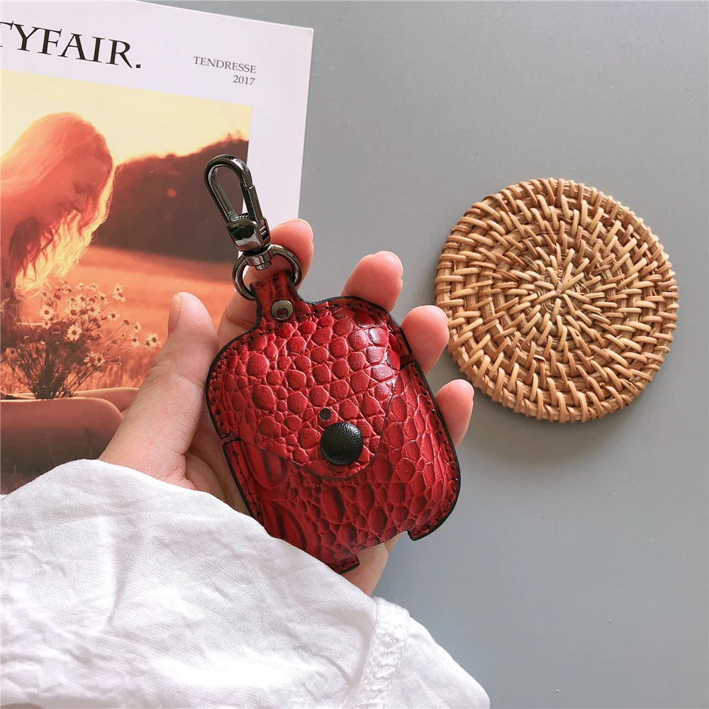 Red Чехол из крокодиловой кожи для Airpods 1 2 Bluetooth беспроводные наушники ретро PU кожаный чехол для AirPods 1 2 Крышка гарнитура зарядная коробка - Цвет: Red