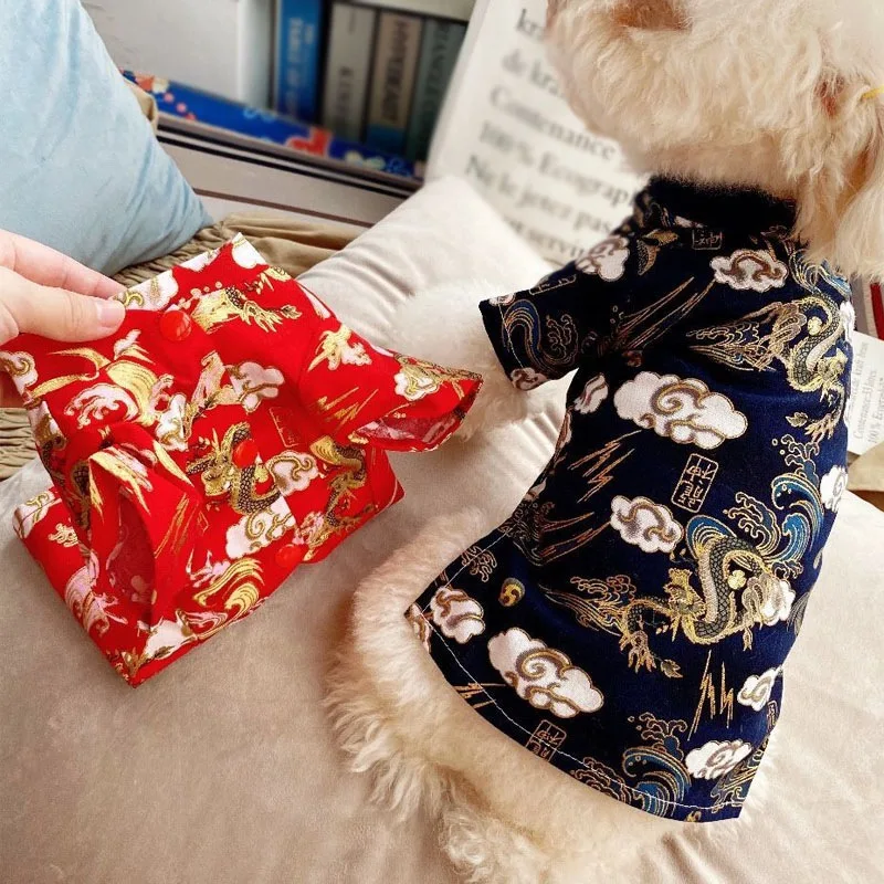 

Dog Pet Clothes Cat New Chinoiserie New Year Shirt Chinese Costume Pet Warm Clothing for Dog Cat