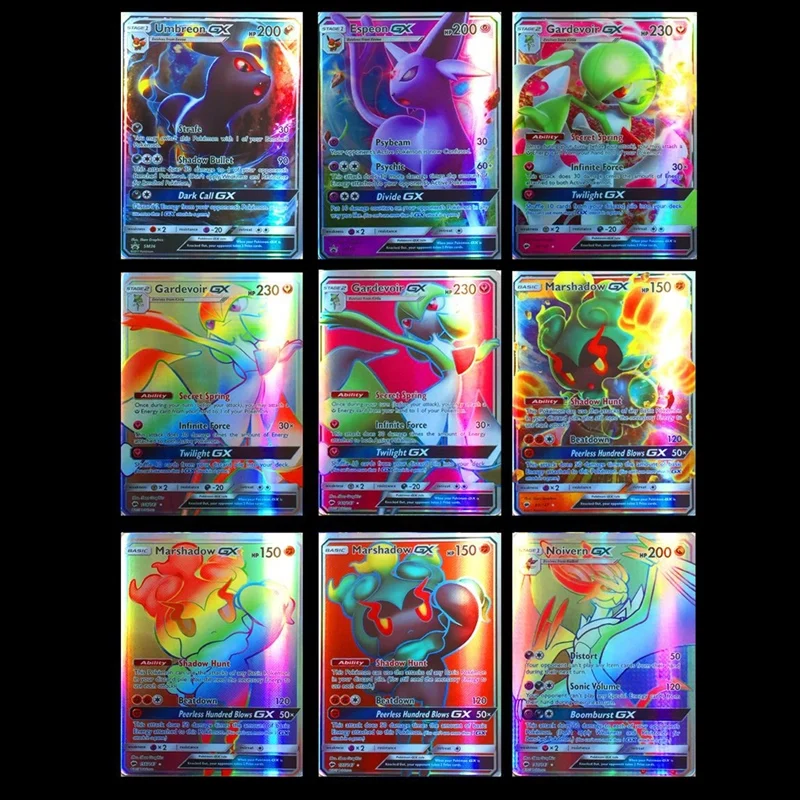 Игрушки Pokemons 120 шт 115GX 5 мега не повторять Сияющие карты игра битва Carte торговля детская карта покемона игрушка