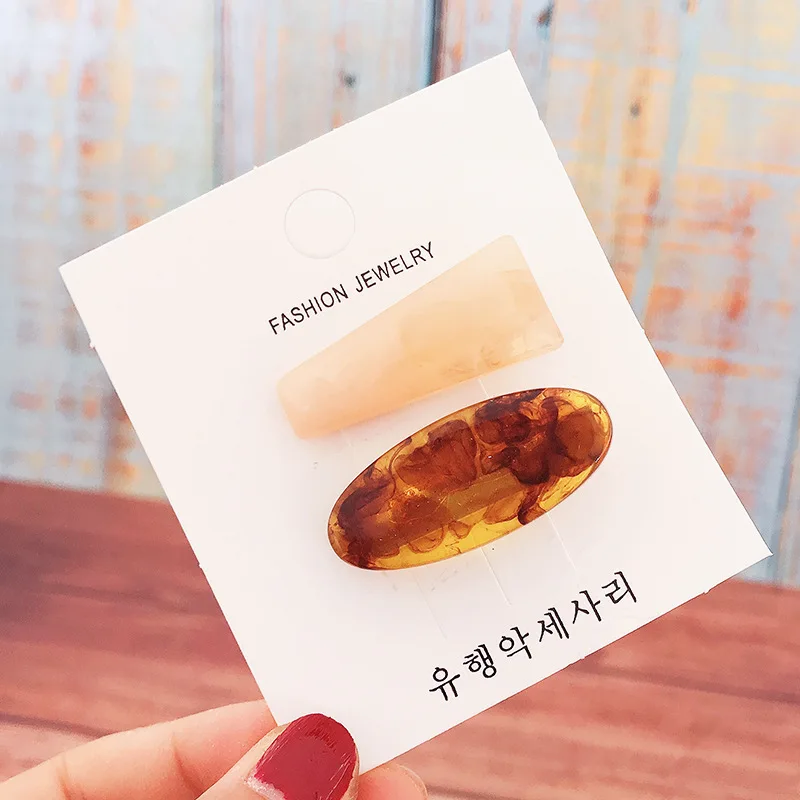 2PCs/Set Women Girl Cute Acetate Small Rectangle Oval Hairpin Headwear Hair Clip Barrette Headband Fashion Accessories 2019 on - 2 штуки/набор Женщины Девушки Милые Ацетатные Маленькие Прямоугольные Овальные Заколки для Волос Головные Уборы Аксессуары 201