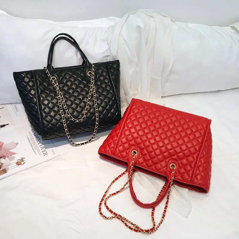 Модная большая стеганая сумка на цепочке кожаная тоут вместительные сумки через