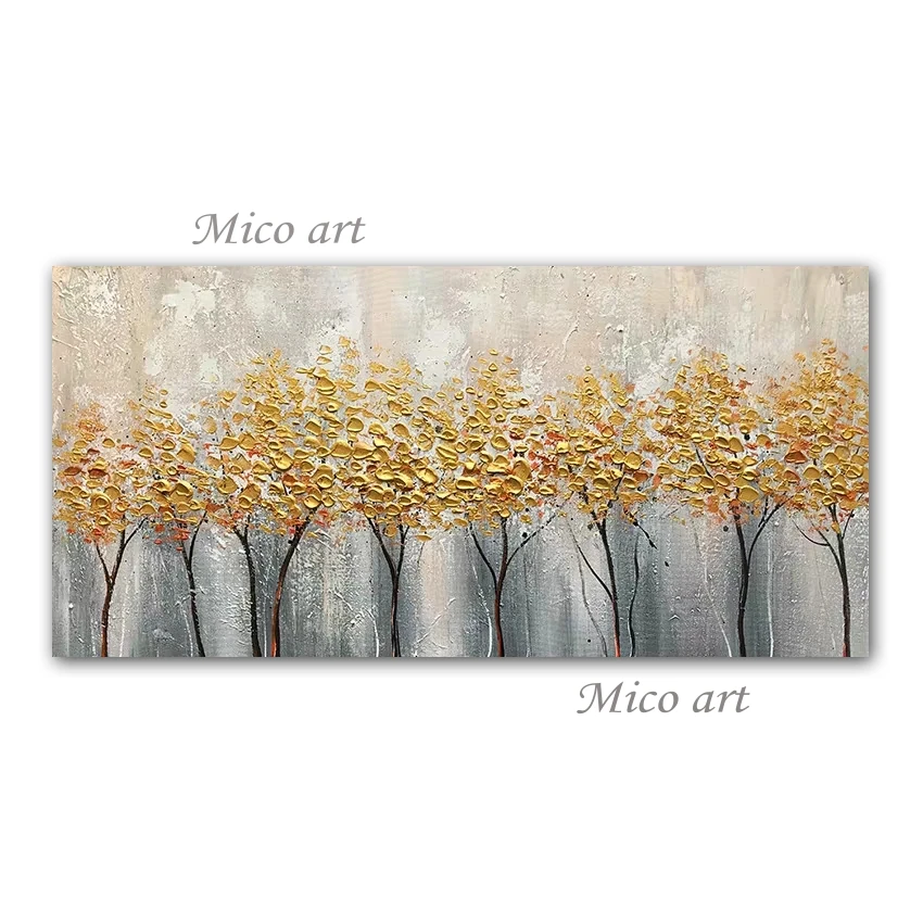 

100% hand drawn heavy textured 3d thick gold tree oil painting autumn scenery paintings wall art on canvas for living room
