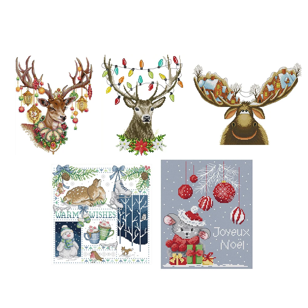 

Christmas Series Printed Cross Stitch Kits 14CT 2 strands DIY Cotton Thread Stitch Kits Embroidery Needleworks Sets