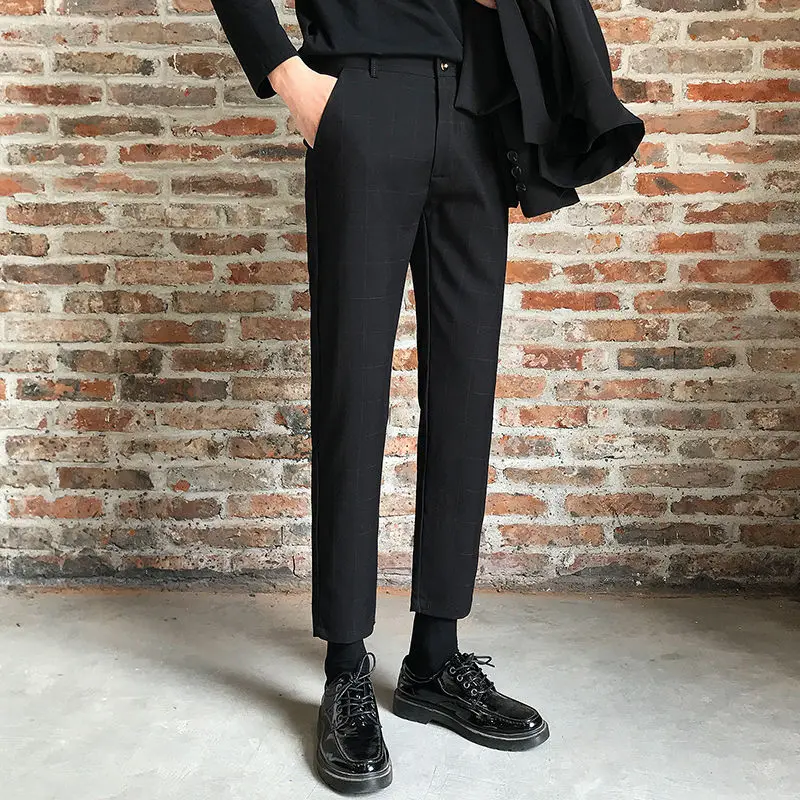 

2020 Men's Western-style Trousers Lattice Printing Casual Pants Business Design Cotton Slim Fit Homme 4 Color Suit Pants