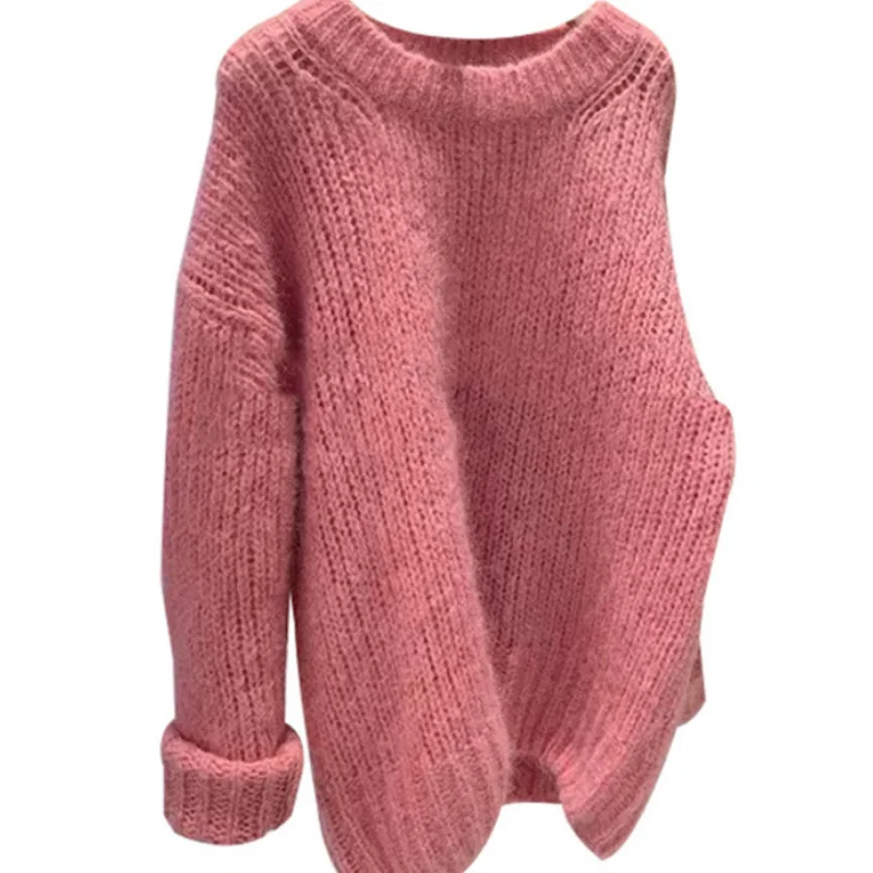 

2020 sweater women winter new loose knitted sweater Korean style lazy style solid color long-sleeved top
