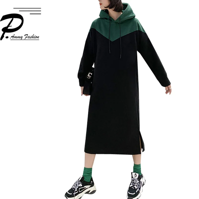 2019 осенняя и зимняя женская теплая Новая Длинная толстовка выше колена с