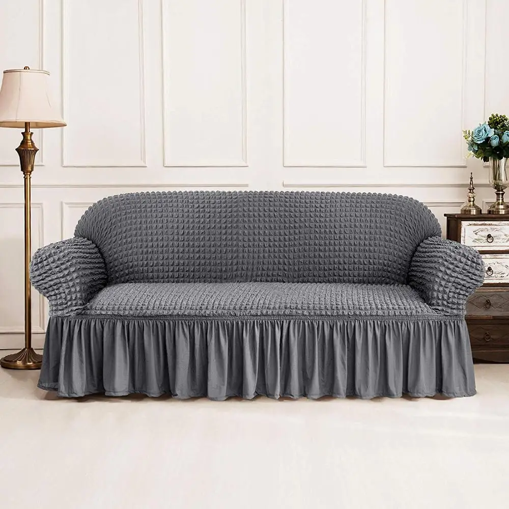 

Grey Slipcovers Jacquard Sofa Cover With Skirt Universal Stretch Couch Cover Furniture Protector For Living Room Chair Loveseat