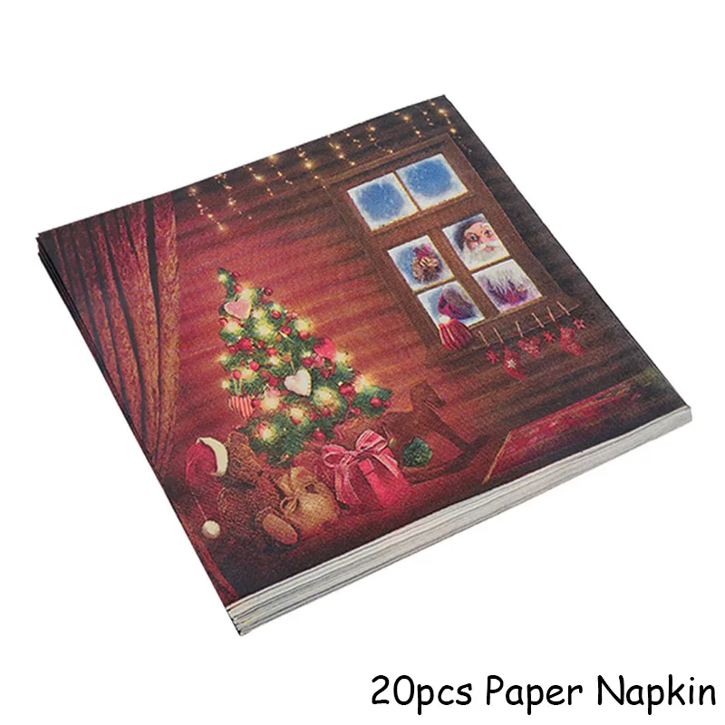 20pcs Paper Napkin Рождественские украшения для дома веселая Рождественская елка рождественские украшения Санта Снеговик Noel Navidad год Natal - Цвет: 20pcs Paper Napkin
