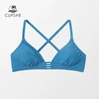 CUPSHE, однотонный синий топ бикини с перекрещивающимися ремешками сзади, только для женщин, сексуальный топ на бретелях с вырезами, 2022, пляжный раздельный купальник, бюстгальтер, Топ