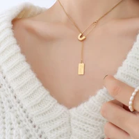 yaonuan christmas new pin letter square brand necklace for women titanium steel gold plated sweater chain fashion jewelry party