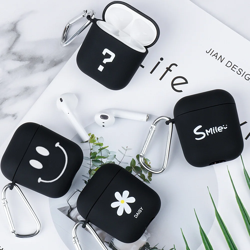 Чехол для Airpods 1 2 черный матовый чехол наушников из поликарбоната Apple с крючком