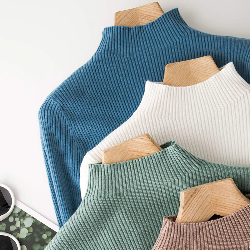 Женский Однотонный свитер с высоким воротником белый черный красный мягкий