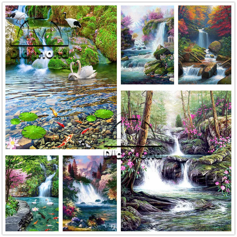 

Full Drill Diamond Painting Waterfall Landscape Embroidery Cross Stitch Kits Diy Forest Mountain Diamond Mosaic Art Wall Sticker