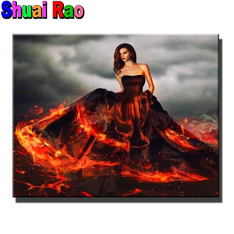 Алмазная 5d-картина Красная пламеняющая женщина сделай сам полное круглое