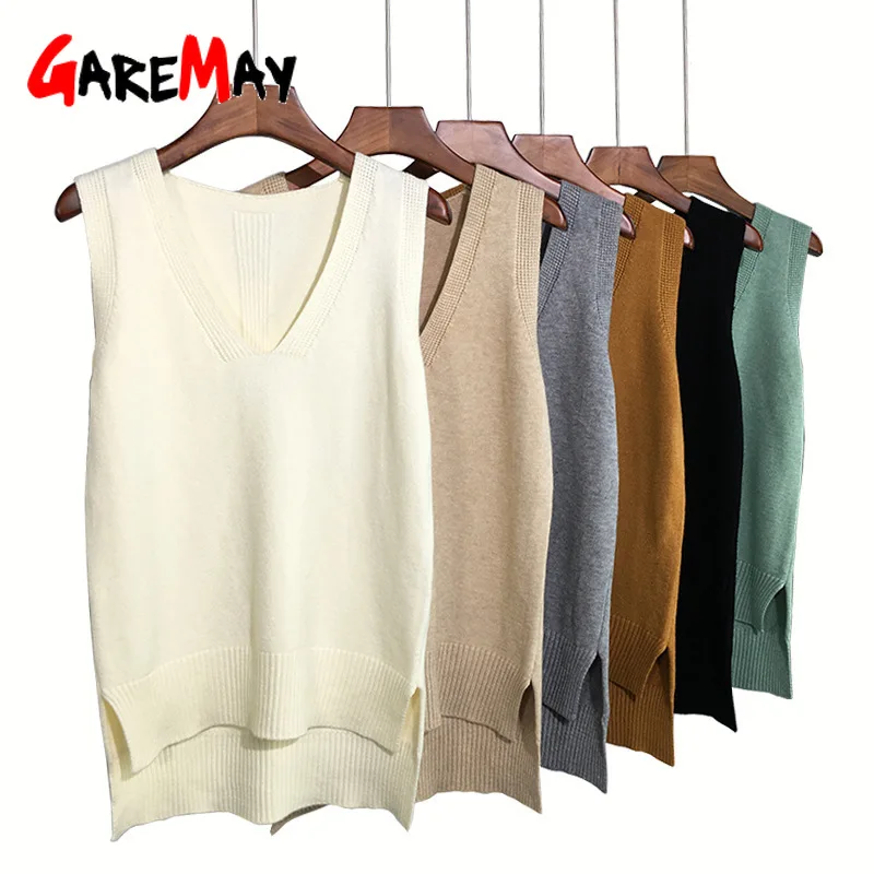 Autumn Women Sweater Waistcoat 2022 Korean Womens Elegant Student V-neck Pullover Knitting Tops Outerwear Vest Pink Black Blue | Женская